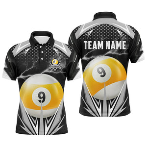 Personalized Billiard 9 Ball Pool Thunder 3D Polo Shirts For Men, Custom Pool Billiards 3D Shirts VHM0420