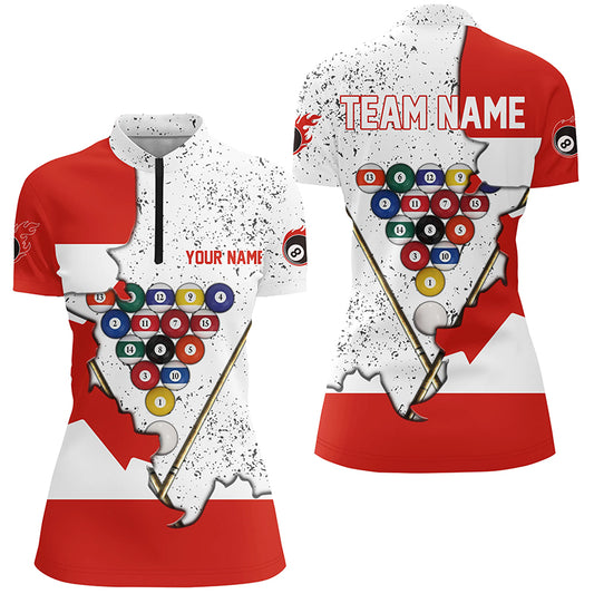Personalized Canadian Flag Billiard Balls Quarter-Zip Shirts For Women, 8 Ball Pool Team Shirts VHM0619