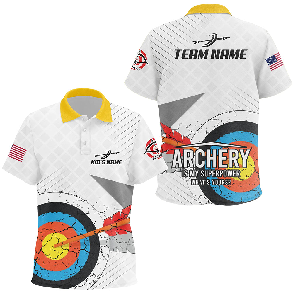 Personalized Retro 3D Target Archery Polo Shirts For Kids, Custom US Flag Archery Team Shirts VHM0635