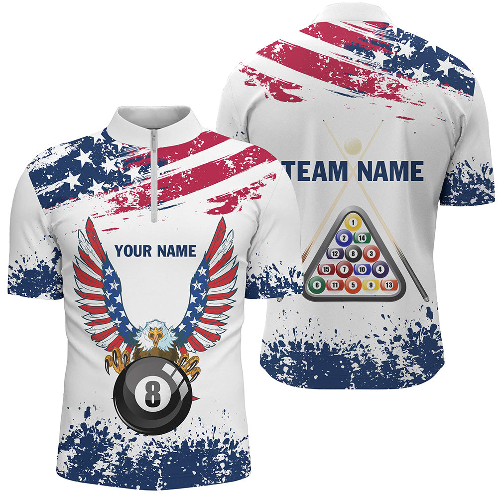 Personalized Eagle US Flag 8 Ball Pool Billiard Quarter-Zip Shirts For Men, Billiard Balls Jerseys VHM0647