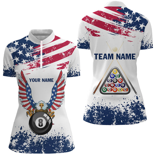 Personalized Eagle US Flag 8 Ball Pool Billiard Quarter-Zip Shirts For Women, Billiard Balls Jerseys VHM0647