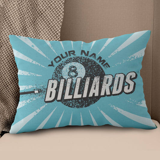 Personalized Blue Vintage 8 Ball Billiards Pillow Custom Billiards Gifts VHM0823