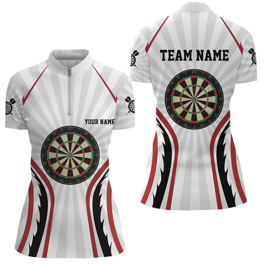 Personalized White Womens Darts Quarter-Zip Shirts Custom Dart Shirts For Women Dart Team Jerseys VHM1108