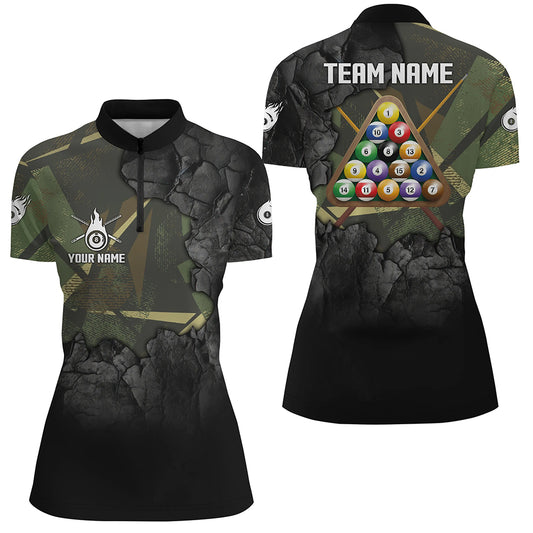 Personalized Fire 8 Ball Pool 3D Quarter-Zip Shirts For Women, 8 Ball Billiard Balls Team Shirts VHM0776