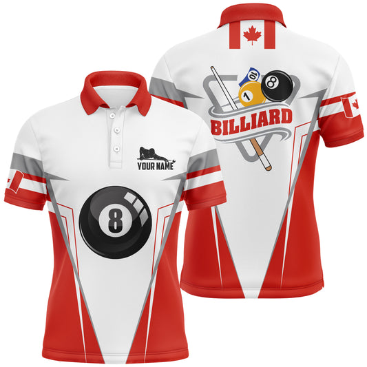 Personalized Canadian Flag Billiards Polo Shirts For Men, Custom 8 Ball Pool Player Jerseys VHM0265