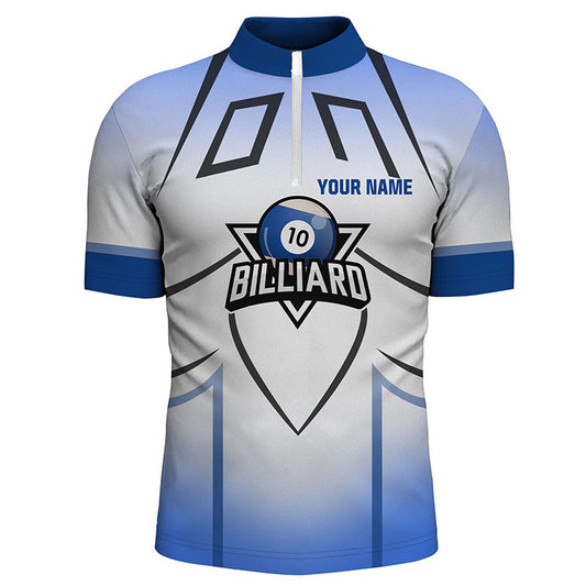 Personalized Blue 10 Ball Billiard 3D Quarter-Zip Shirts For Men, 10 Ball Pool Billiards Jerseys VHM0961
