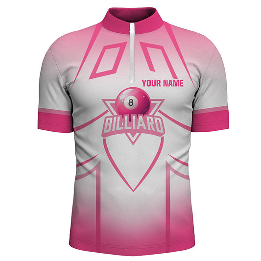Personalized Pink 8 Ball Billiard Heart 3D Quarter-Zip Shirts For Men, Billiards Valentine Gifts VHM0964