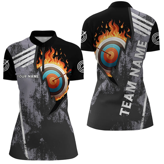 Personalized Fire Target Archery 3D Quarter-Zip Shirts For Women, Archery Bow And Arrow Team Jerseys VHM0983