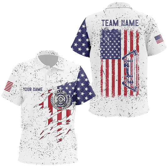 Personalized White Grunge US Flag Target Archery 3D Polo Shirts For Kids, Custom Bow Archery Shirts VHM0988