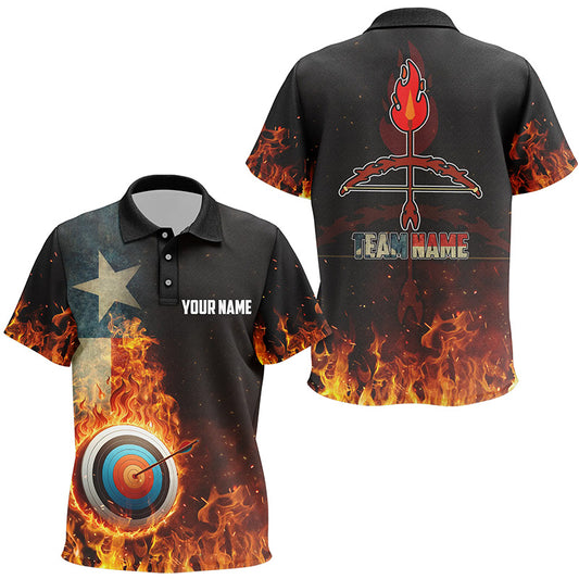 Personalized Texas Flag Flaming Target Archery 3D Polo Shirts For Kids, Fire Arrow Archery Jerseys VHM0990