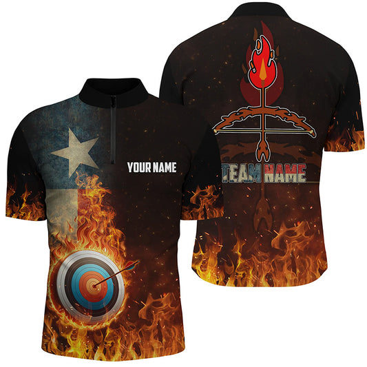 Personalized Texas Flag Flaming Target Archery 3D Quarter-Zip Shirts For Men, Arrow Archery Jerseys VHM0990