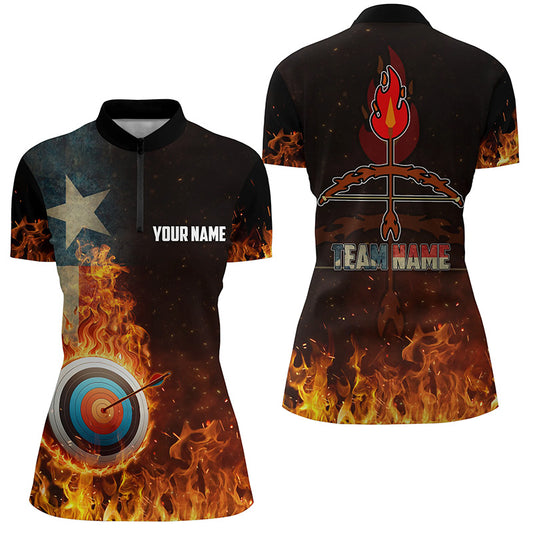 Personalized Texas Flag Flaming Target Archery 3D Quarter-Zip Shirts For Women, Arrow Archery Jerseys VHM0990