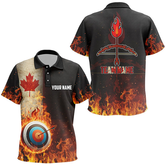 Personalized Canadian Flag Flaming Target Archery 3D Polo Shirts For Kids, Archery Team Jerseys VHM0997