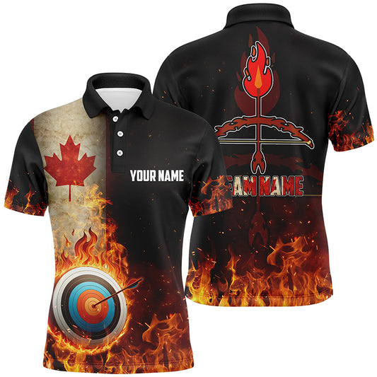 Personalized Canadian Flag Flaming Target Archery 3D Polo Shirts For Men, Archery Team Jerseys VHM0997