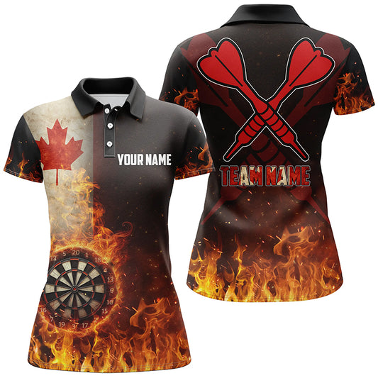 Personalized Canada Flag Flame Dartboard Dart 3D Polo Shirt For Women, Patriotic Women Dart Jerseys VHM1081