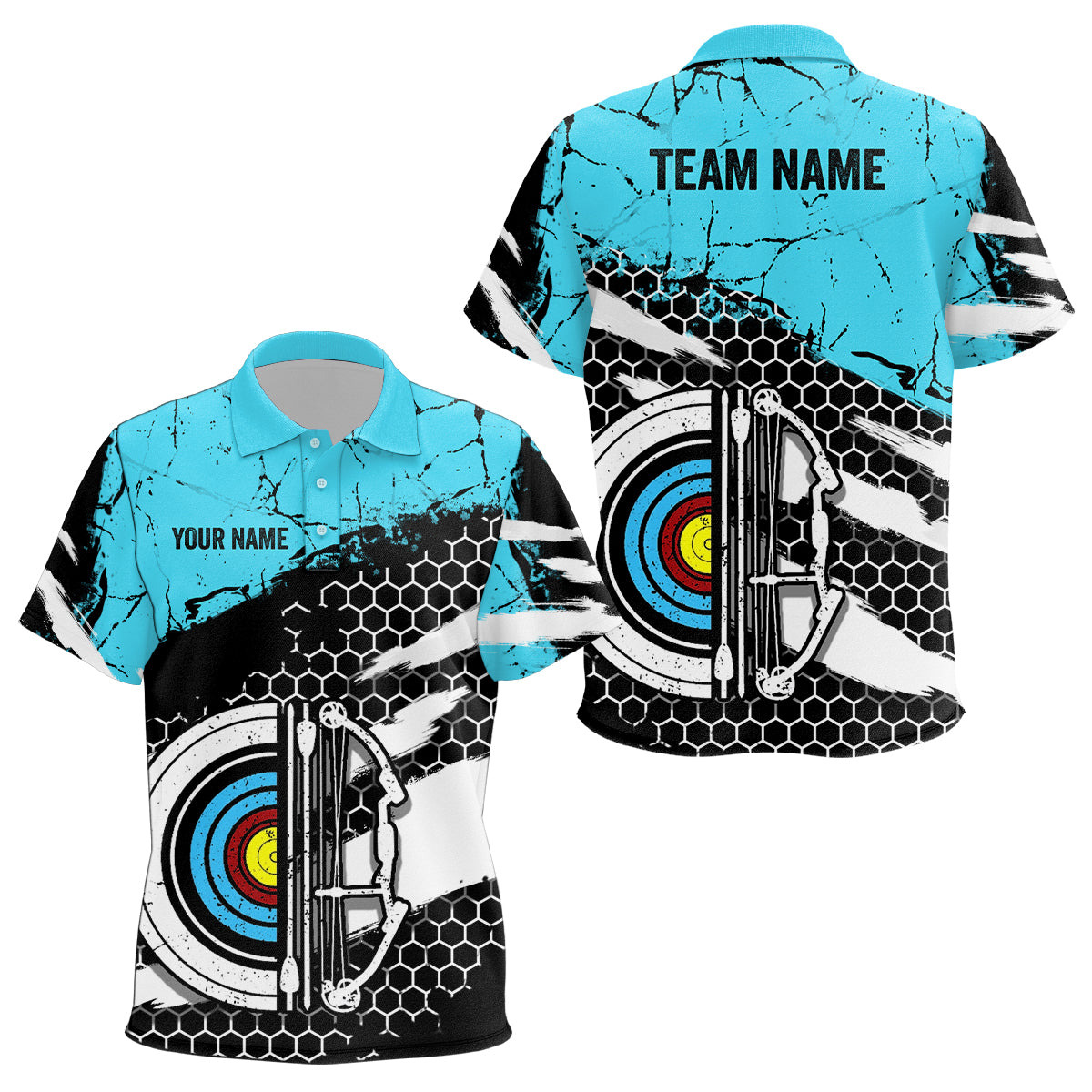 Personalized Retro Blue Black Target Archery Polo Shirts For Kids, Custom Archery Team Shirts VHM0642