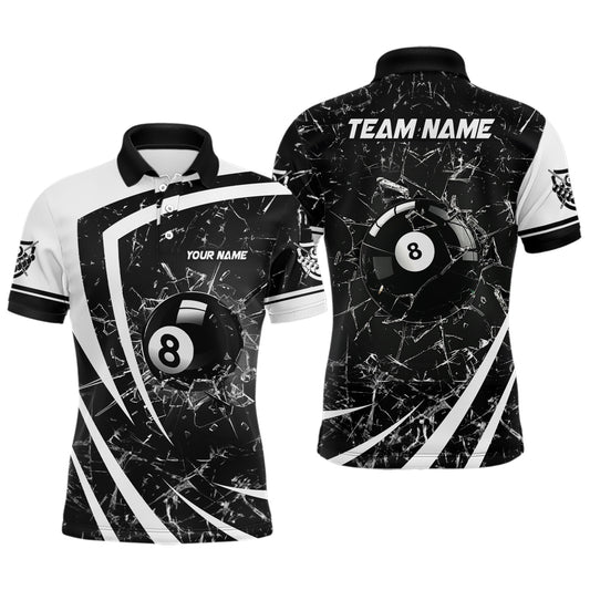 Personalized White Black Glass Break 8 Ball Billiard 3D Polo Shirts For Men 8 Ball Pool Jerseys VHM1155