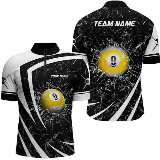 Personalized White Black Glass Break 9 Ball Pool Quarter Zip Shirts For Men 9 Ball Pool Team Shirts VHM1168