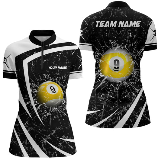 Personalized White Black Glass Break 9 Ball Pool Quarter Zip Shirts For Women 9 Ball Pool Team Shirts VHM1168