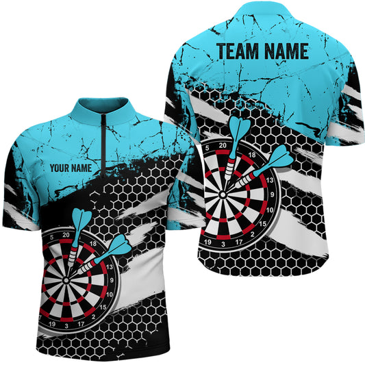 Blue Grunnge Hive Pattern Darts Quarter-Zip Shirts Mens Dart Apparel Custom Dart Team Jerseys VHM1112