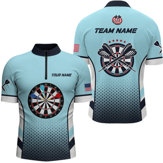 Personalized Blue American Flag Darts Quarter-Zip Shirts, Dart Shirts For Men Dart Team Jerseys VHM1110