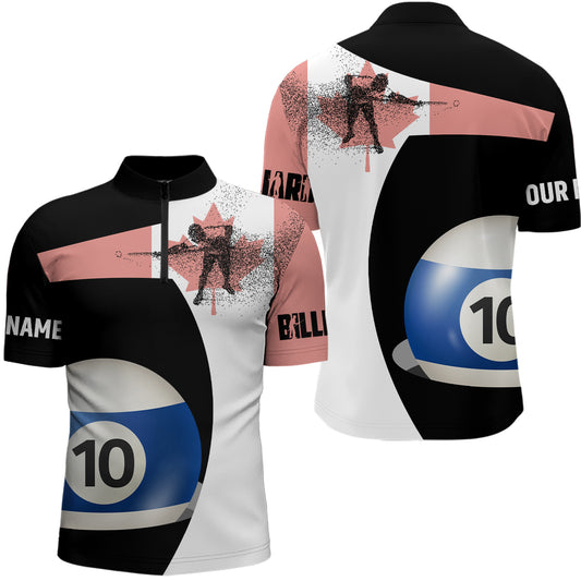 Personalzied Canadian Flag 10 Ball Billiard 3D Quarter-Zip Shirts For Men, 10 Ball Pool Jerseys VHM0958