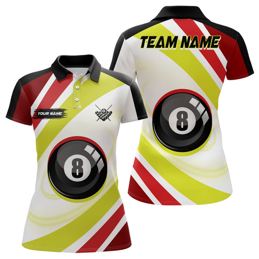 Personalized 8 Ball Pool Red Green Billiard Polo Shirts For Women, Custom Billiard Balls Jerseys VHM0543