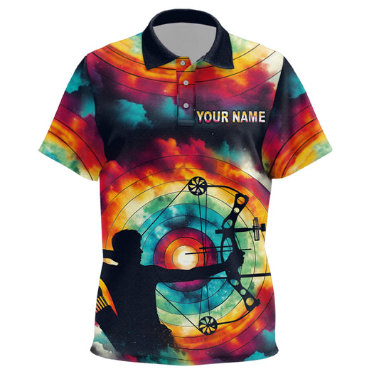 Personalized Archery Colorful Tie Dye 3D Polo Shirts For Kids, Custom Silhouette Men Archery Jerseys VHM1003