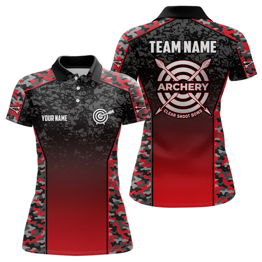 Personalized Camo Red Archery Polo Shirts For Women Custom Archery Jerseys Womens Archery Team Shirts VHM1133