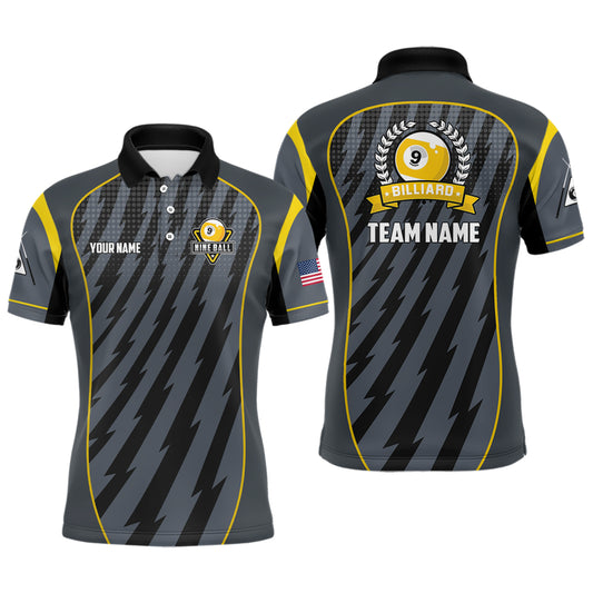 Personalized Billiard US Flag 9 Ball Pool Polo Shirts For Men, Custom 9 Ball Team Shirts VHM0589