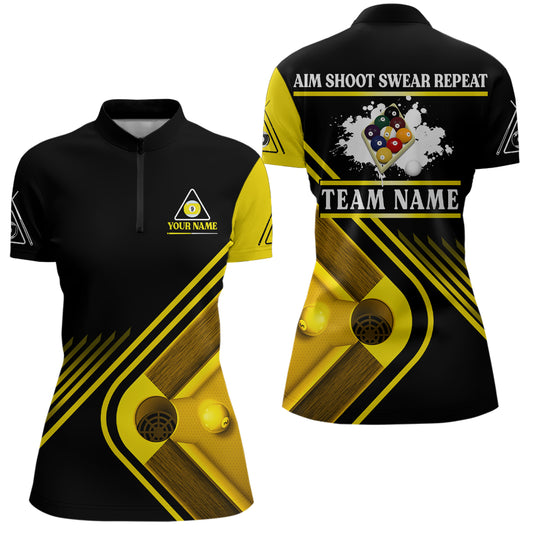 Billiards Aim Shoot Swear Repeat Custom Billiard Quarter-Zip Shirts For Women, 9 Ball Team Shirts VHM0596