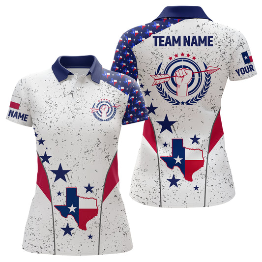 Texas Archery Grunge Style Personalized Women Polo Shirts, Custom Texas Flag Shirts For Players TDM0682