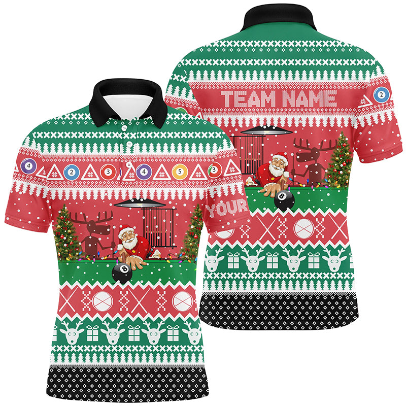 Personalized Santa Playing Billiard Full Printing Men Polo Shirts Custom Christmas Billiard Shirts TDM0521