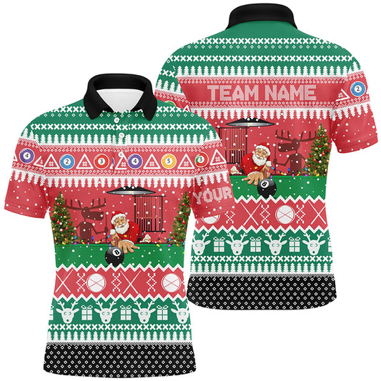 Personalized Santa Playing Billiard Full Printing Men Polo Shirts Custom Christmas Billiard Shirts TDM0521