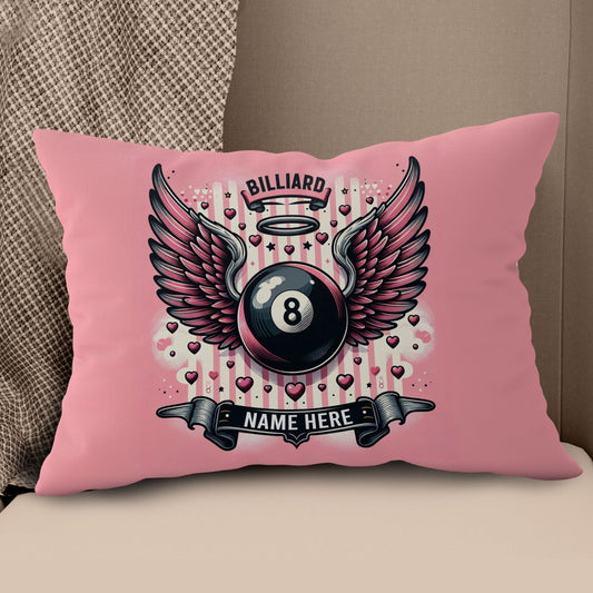 Personalized Pink Billiard With Wings Pillow, Best Valentine Gifts For Billiard Lover TDM0884