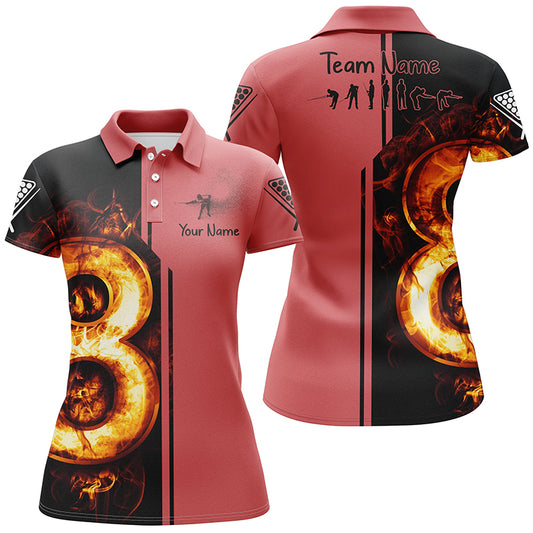 Personalized Red Fire 8 Pool Ball 3D Polo Shirts For Women, Unique Gifts For Billiard Players TDM0075