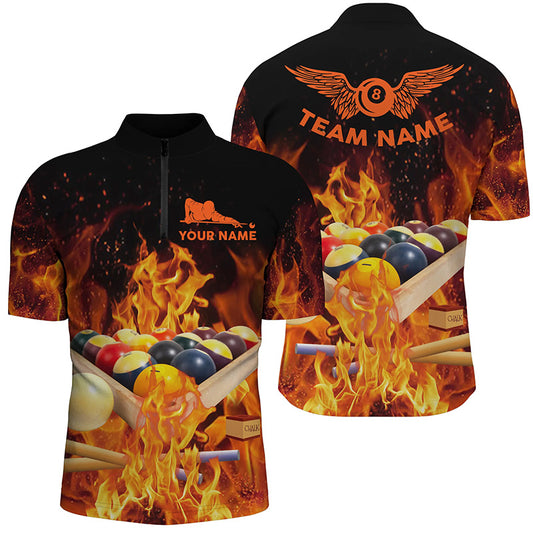 Personalized Billiard Balls In Fire Quarter-Zip Shirts For Men, 8 Ball Pool League Shirts TDM0578