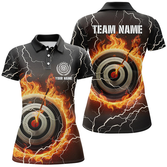 Personalized Flaming Archery 3d Target Thunder Lightning Women Polo Shirts, Custom Archery Jersey TDM0975