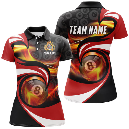 Black Red 8 Ball Billiard Personalized Polo Shirts For Women, Best Billiards Team Pool Player Gifts  TDM0206