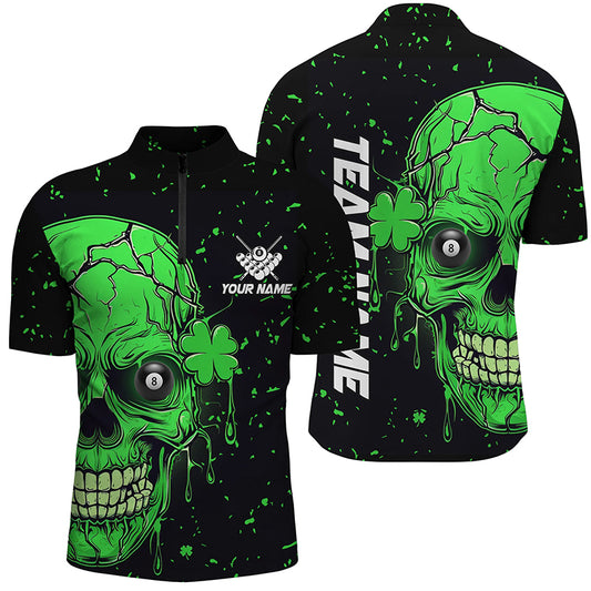 Custom Patrick Green Skull Luckiest Billiard Men Quarter-Zip Shirt Patrick Billiard Jersey TDM1144