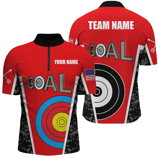 Customized Name Red Archery Goal Men Quarter-Zip Shirts, 3D Target Archery Jerseys For Team TDM1152