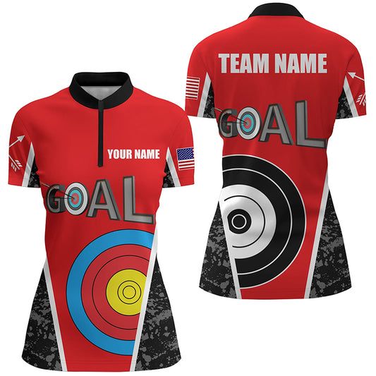 Customized Name Red Archery Goal Women Quarter-Zip Shirts, 3D Target Archery Jerseys For Team TDM1152