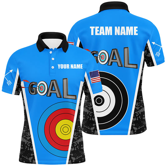 Personalized Name Blue Archery Goal Men Polo Shirts Custom 3D Target Archery Jerseys For Team TDM1154