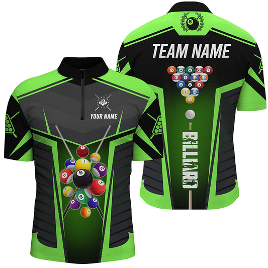 Personalized Green Jerseys Billiard Balls Men Quarter-Zip Shirts Custom Pool League Shirts TDM0656