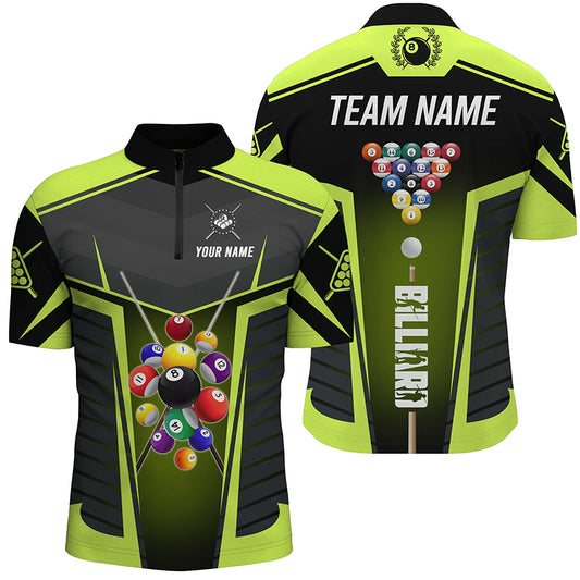 Personalized Green Neon Jerseys Billiard Balls Men Quarter-Zip Shirts, Pool League Shirts TDM0657