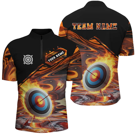 Personalized Flaming Target Archery Men Quarter-Zip Shirts, Best Archery Target Shirts TDM1027