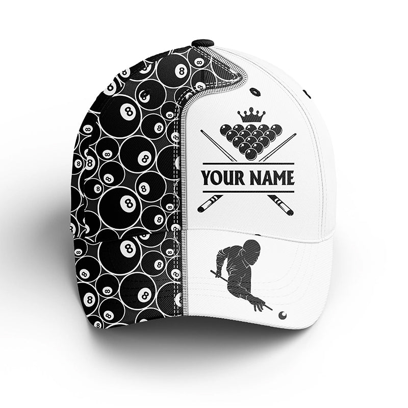 Black White Ball 8 Pattern Personalized Billiard Cap Hat With Name For Billiard Player Or Lover TDM0311
