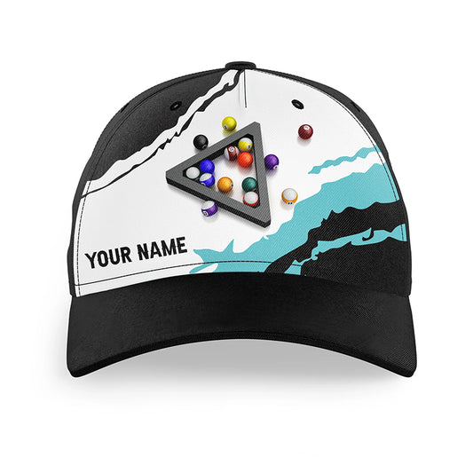Custom 3D Black Blue Billiard Balls Pool Cap, Best Personalized Billiard Hats Gifts For Pool Lover TDM1060