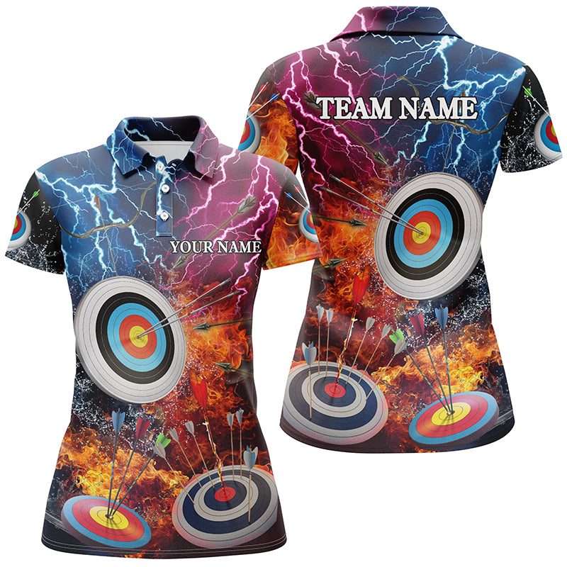 Archery Target In Water Fire Personalized Name Women Polo Shirts Custom Archery Gifts For Archer TDM0508