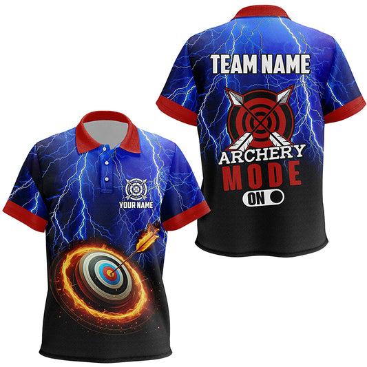 Personalized Archery Mode On Thunder Lightning Blue Kid Polo Shirts, 3D Target Archery Jerseys TDM1071
